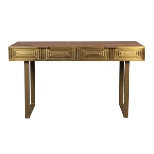 Console en bois de manguier plaquée laiton