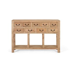 Console en bois de mindi massif avec 9 tiroirs