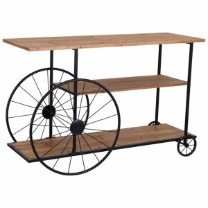 Console en bois et métal laqué noir avec 2 étagères 120x42x…