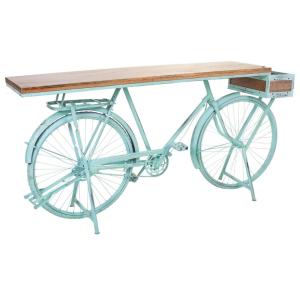 Console en bois et métal laqué turquoise 198x50x94h