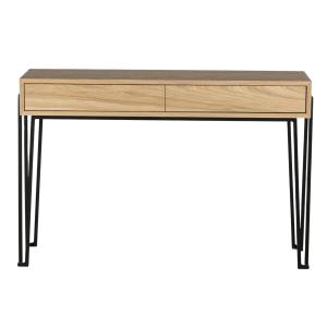 Console en bois et métal moderne 2 tiroirs chêne