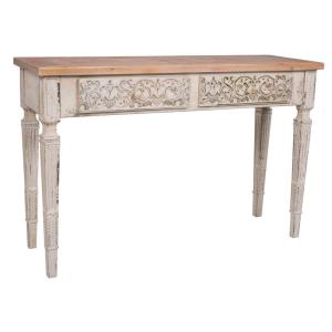 Console en MDF blanc vieilli avec 2 tiroirs, 120x40x78h