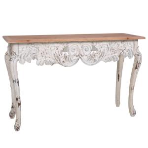 Console en MDF blanc vieilli et naturel 120x40x77h