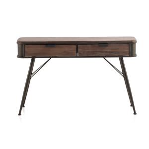 Console en métal avec plateau en bois et 2 tiroirs en bois