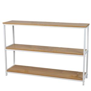 Console en métal blanc et 3 plateaux en bois 120x30x80cm