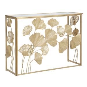 Console en métal doré avec plan miroir 108x36,5x80 cm