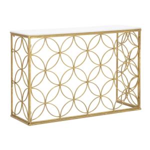 Console en métal doré avec plateau blanc 120x40x80 cm