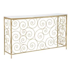 Console en métal doré avec plateau en marbre 140x36x82 cm