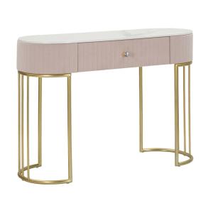 Console en métal doré, tissu rose et bois 100X40X75 cm