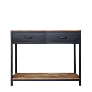 Console en métal noir mat et plateaux en manguier 2 tiroirs…