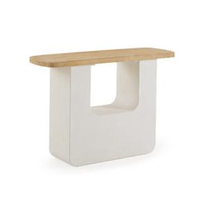 Console en polyrésine ciment blanc et plateau en bois de sa…