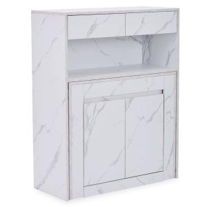 Console extensible avec rangement effet marbre blanc