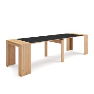 Console extensible effet bois de chêne et noir 90x58x77cm