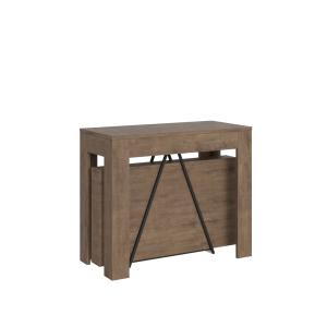 Console extensible effet bois noyer 90x42/302 cm