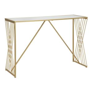 Console géométrique en métal doré et miroir 120x40x80 cm