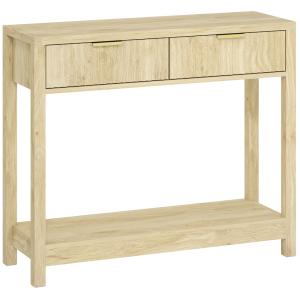 Console meuble 2 tiroirs rainurés et étagère bois naturel