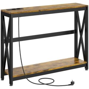 Console meuble style industriel avec prises usb bois marron