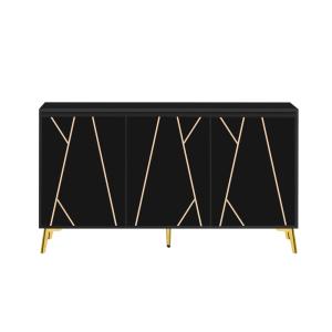 Console noire avec décor doré et pieds métalliques élégants…