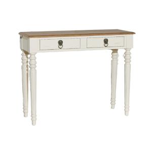 Console plateau chêne 2 tiroirs blanc