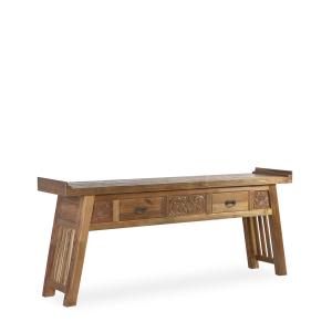 Console sculptée en bois de teck marron L 200 cm