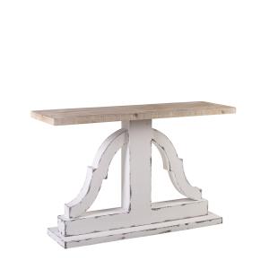 Console sculptée en bois et couleur blanc vieilli L 122 cm