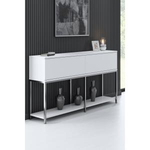 Console style contemporain l150cm bois blanc et métal argen…