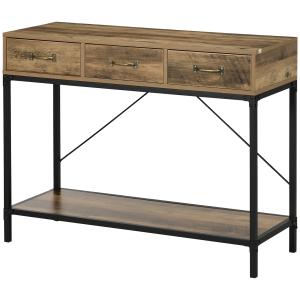 Console style industriel 3 tiroirs étagère acier noir bois…