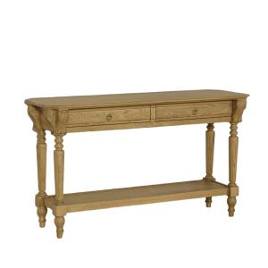 Console style shabby chic, plateau en chêne, 2 tiroirs