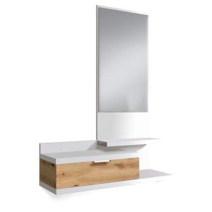 Console suspendue avec 1 tiroir et 1 miroir L81 cm - Blanc