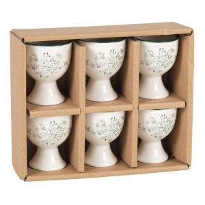 Coquetiers en céramique blanche motif floral vert (x6)