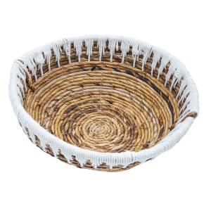 Corbeille à fruits en fibres naturelles brodée en coton bla…