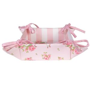 Corbeille à pain carrée 100% coton blanc motif fleuri roses…
