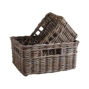 Corbeille de rangement en poelet gris (lot de 2)