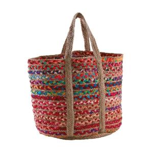 Corbeille en jute et coton multicolore