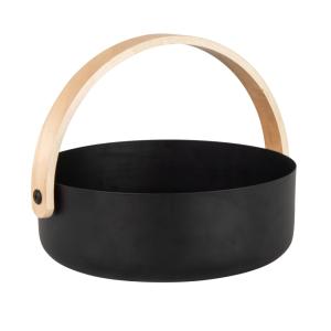 Corbeille en métal noir et bois de bouleau