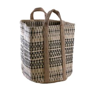 Corbeille en toile de jute épaisse  crème et noir