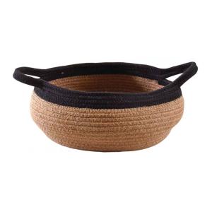 Corbeille ronde en jute naturelle et noire 2 anses