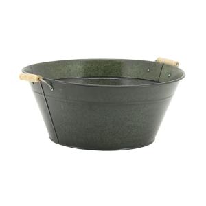 Corbeille ronde en métal laqué mat vert antique