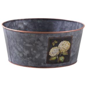 Corbeille ronde en métal patiné gris hortensia