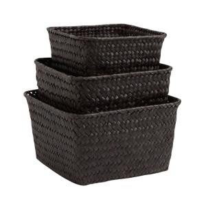 Corbeilles en palmier teinté noir (lot de 3)