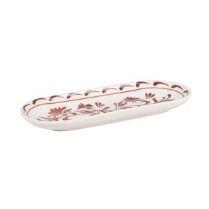 Coupelle en céramique blanche et motif floral bordeaux