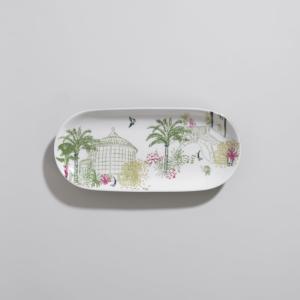 Coupelle ovale en porcelaine verte, blanche et rose