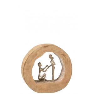 Couple de personnages dans rond en bois de manguier naturel…