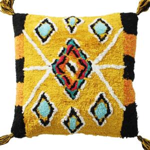 Coussin 100 % coton esprit berbère jaune 45x45