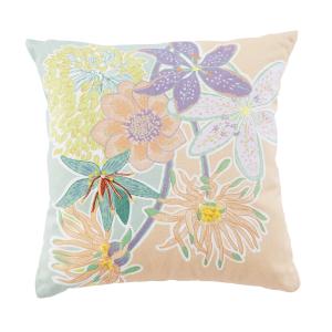 Coussin à motif imprimé floral rose hibiscus et bleu vert 4…