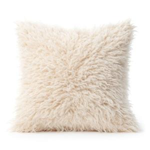 Coussin à poil long ultra doux polyester naturel 45x45 cm