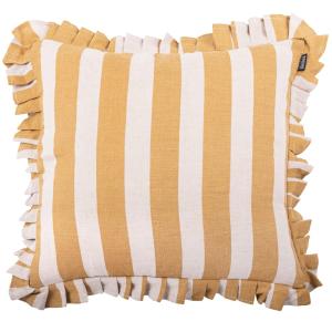 Coussin à volants en lin motifs à rayures 45x45