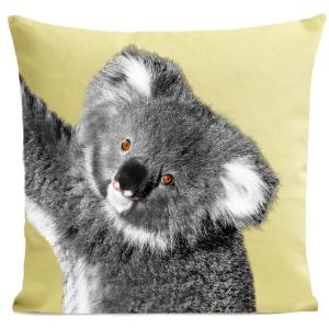 Coussin animal koala velours jaune pastel 40x40cm