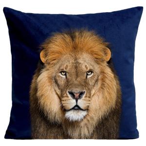 Coussin animal lion suédine bleu 40x40cm