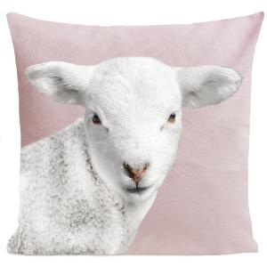 Coussin animal mouton suédine rose 40x40cm